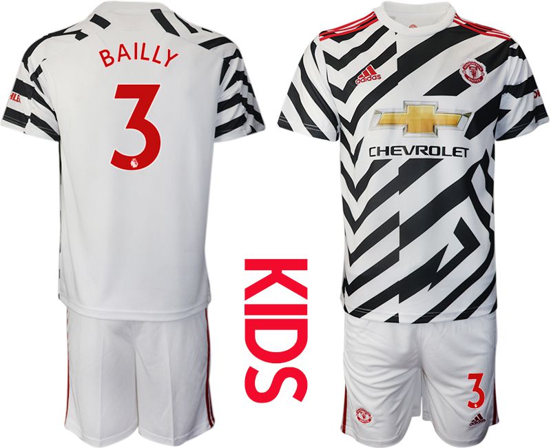 Youth 2020-2021 club Manchester united away #3 white Soccer Jerseys